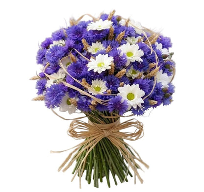 Wild Cornflower, Daisy and Golden Wheat Bouquet - Florist London