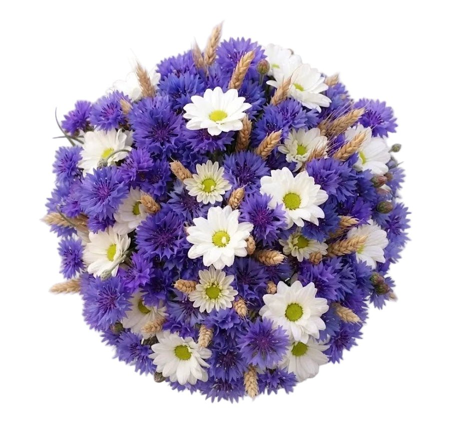 Wild Cornflower, Daisy and Golden Wheat Bouquet - Florist London