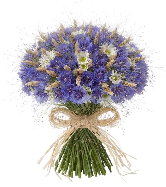 Wild Cornflower, Daisy and Golden Wheat Bouquet - Florist London
