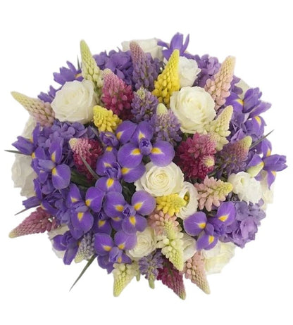 Wild Garden Iris and White Rose Bouquet - Florist London