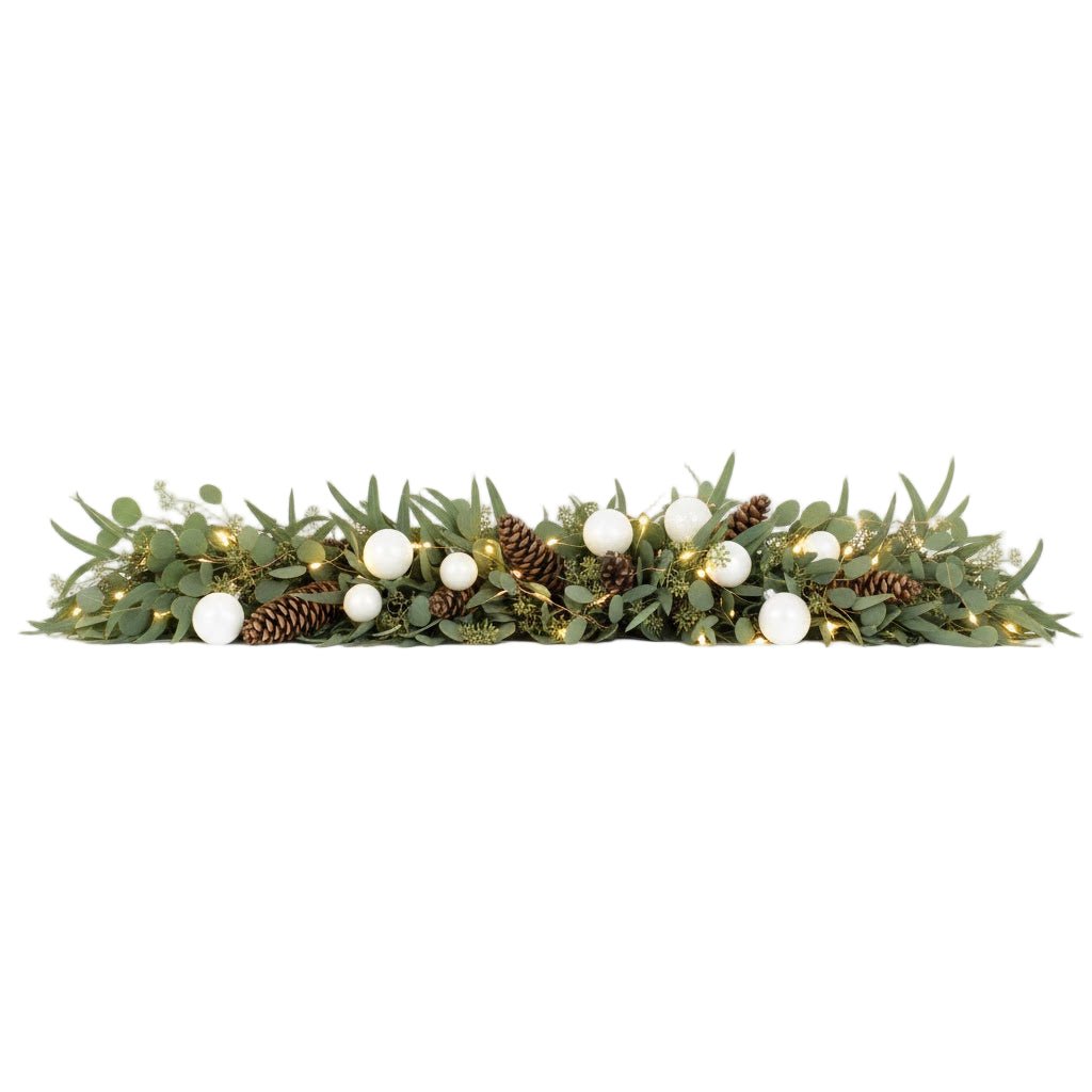 Winter Luxe Eucalyptus Garland with Pine Cones and White Baubles - Florist London