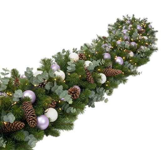 Winter Luxe Garland with Purple Shine & White Ornaments - Florist London