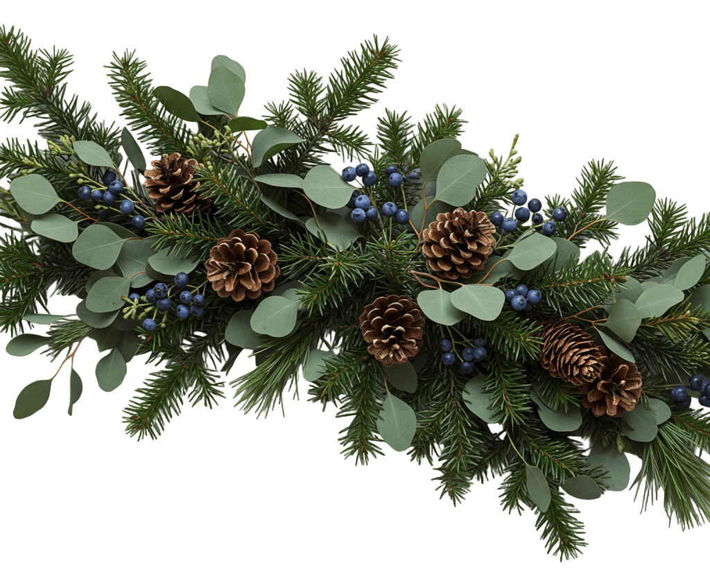 Winter Spruce Garland with Blueberries, Cones and Foliage - Florist London