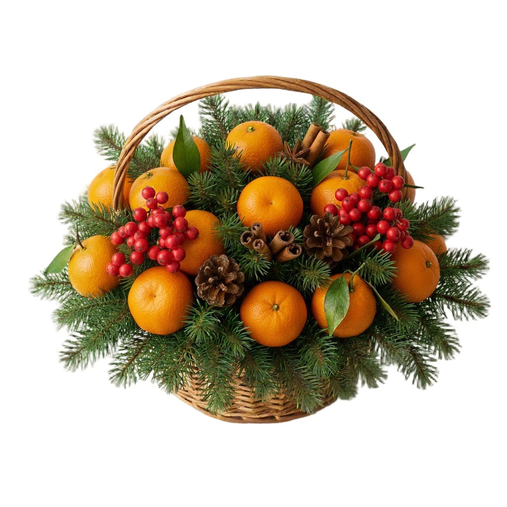 Xmas Basket of Tangerine in Spruce - Florist London