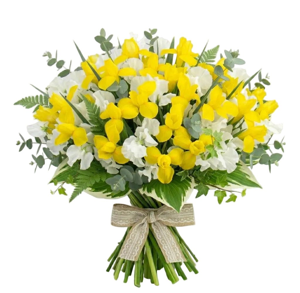 Yellow Irises and Sweet Pea Bouquet - Florist London