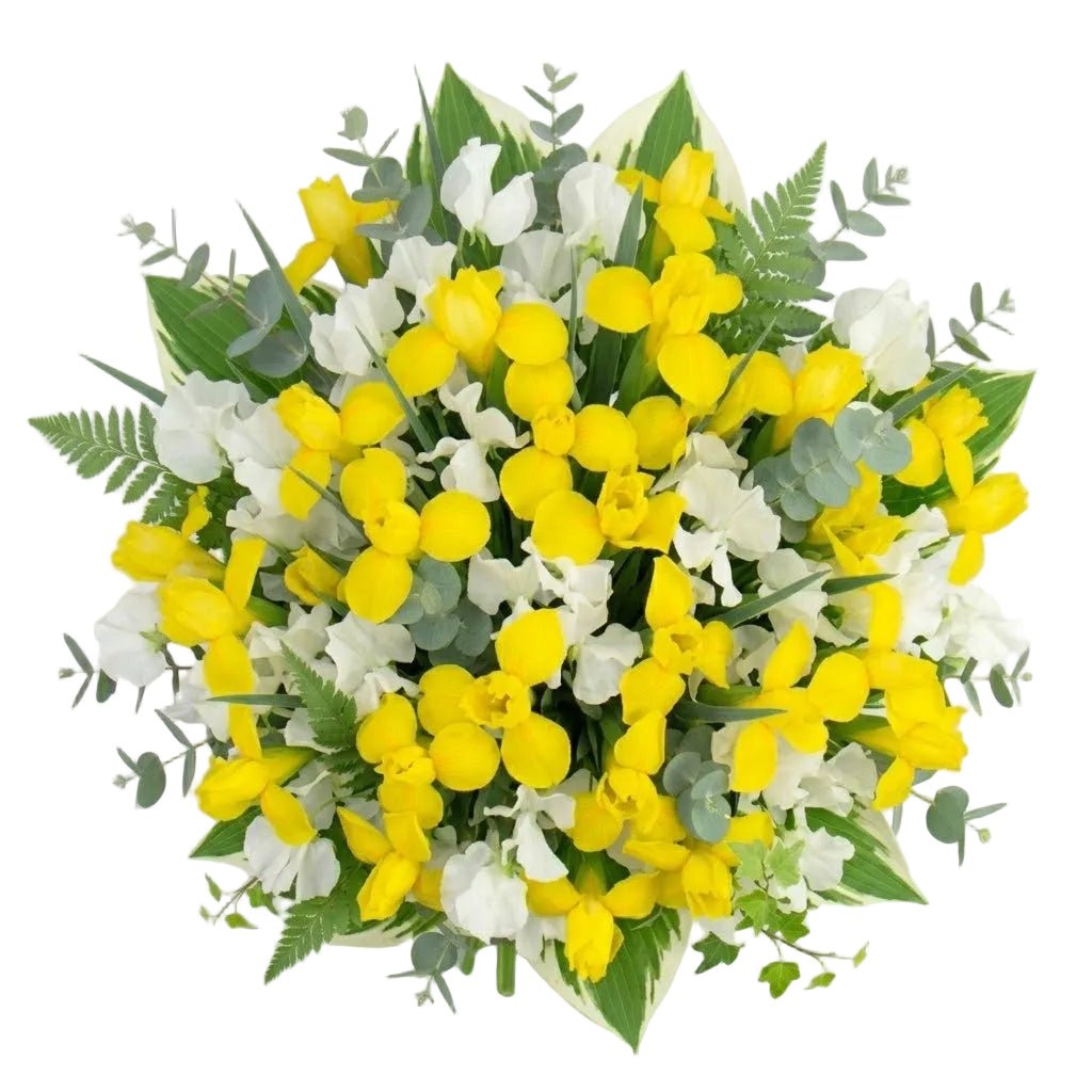 Yellow Irises and Sweet Pea Bouquet - Florist London