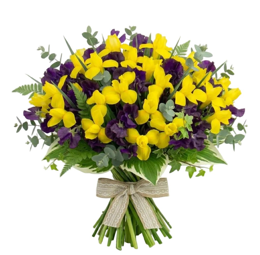 Yellow Irises and Sweet Pea Bouquet - Florist London