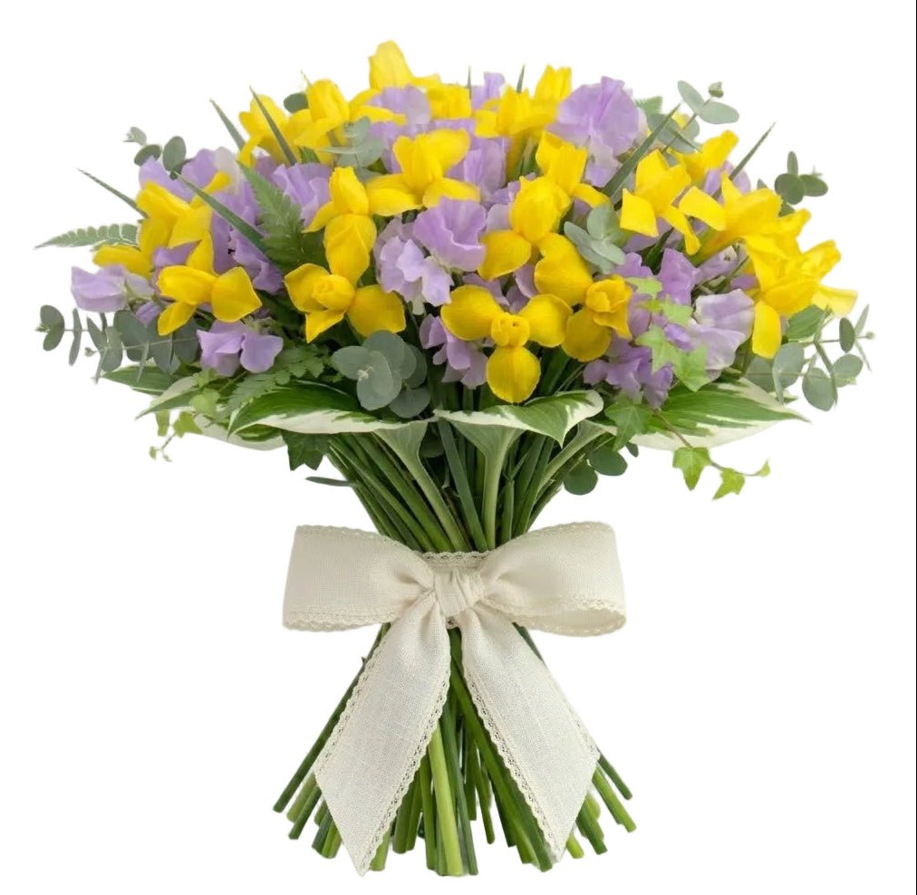 Yellow Irises and Sweet Pea Bouquet - Florist London