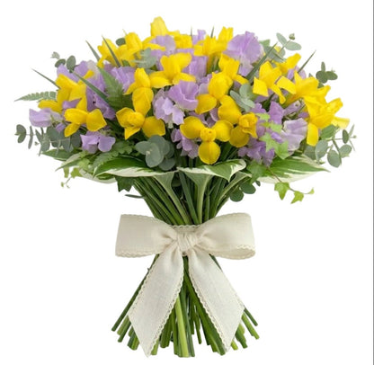 Yellow Irises and Sweet Pea Bouquet - Florist London