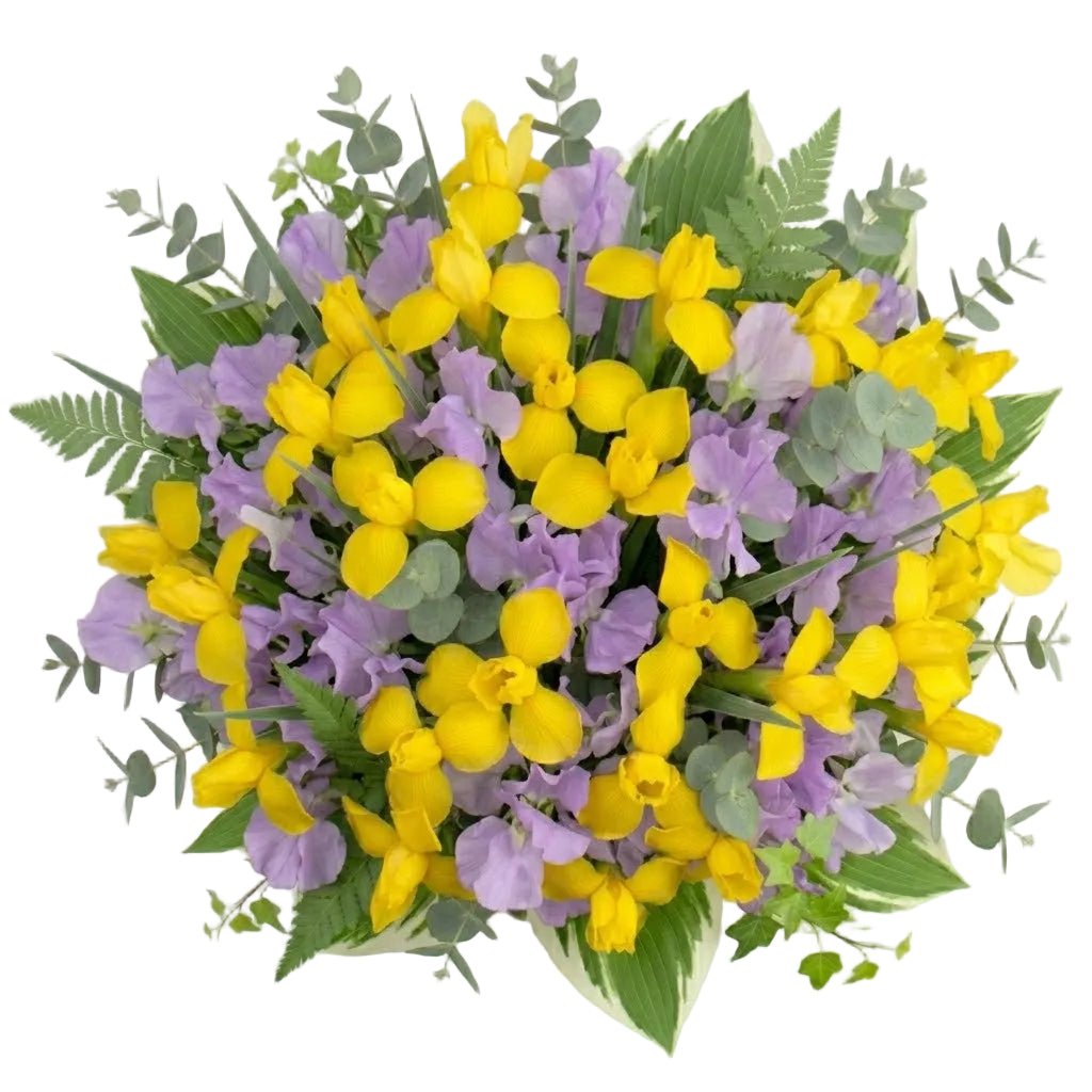 Yellow Irises and Sweet Pea Bouquet - Florist London