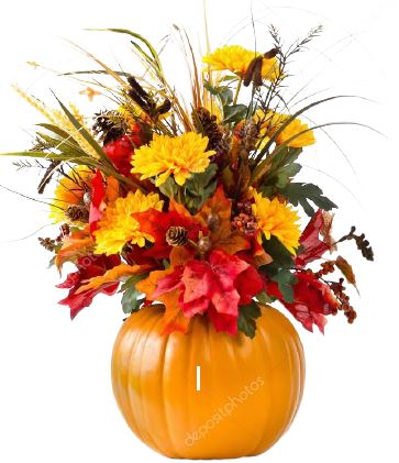 Autumn Composition with Leaves in a Pumpkin