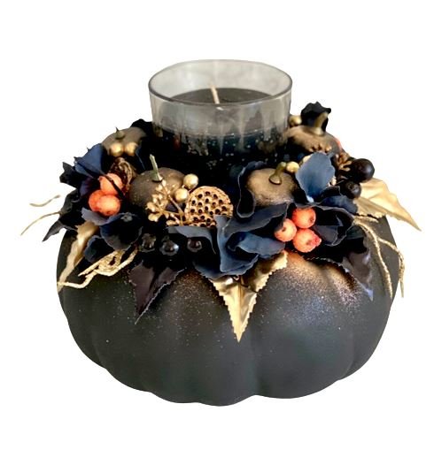 Black Pumpkin with Candle - Florist London