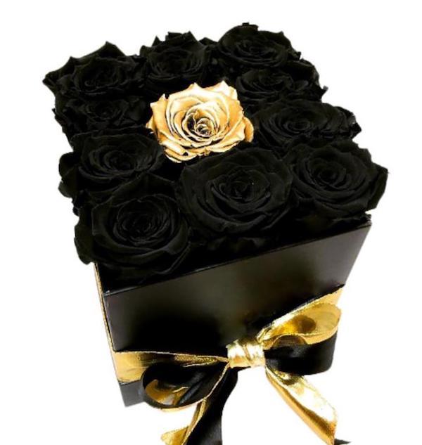 Black Roses with One Gold Box - Florist London