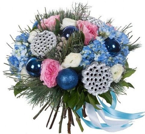 Blue and Pink Christmas Bouquet - Florist London