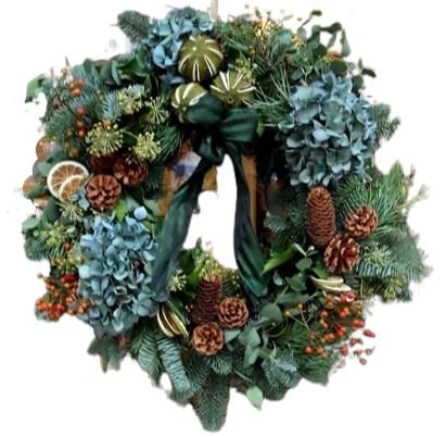 Blue Hydrangea Christmas Wreath - Florist London