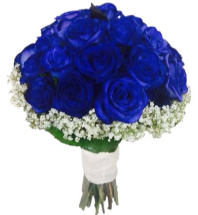 Blue Roses with Gypsophila Wedding Bouquet - Florist London