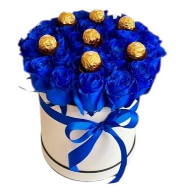Box of Blue Roses and Chocolate - Florist London