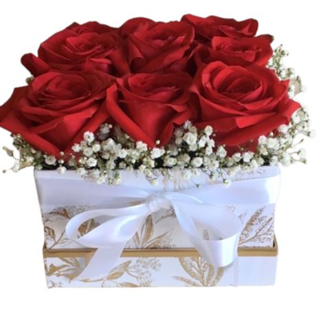 Box of Red Roses with Gypsophila - Florist London