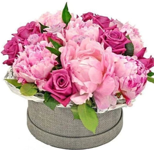 Box Peony and Roses with Greenery