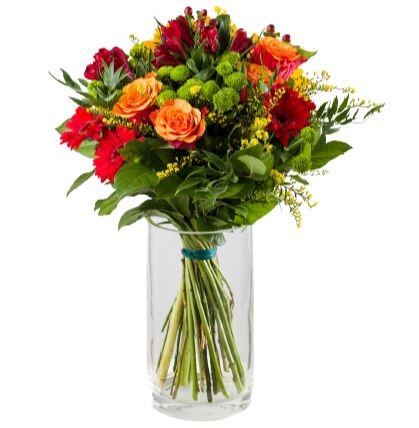 Bright Red and Orange Bouquet in Vase - Florist London