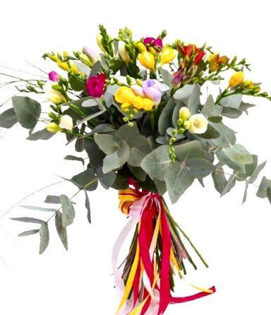 Colourful Freesia with Eucalyptus Bouquet - Florist London