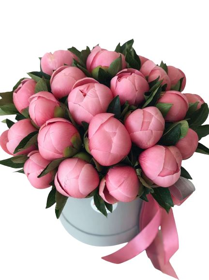 Coral Peonies with Greenery Box - Florist London