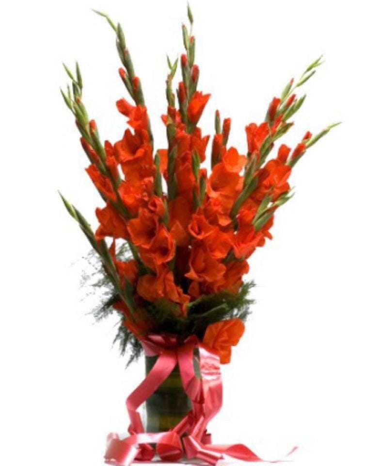 Dark Orange Gladiolus with Fern Bouquet - Florist London