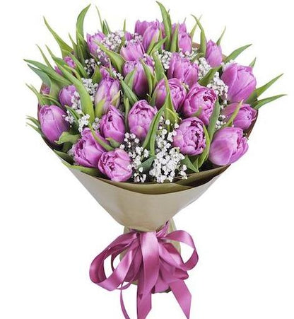 Double Tulips with Gypsophila Bouquet - Florist London