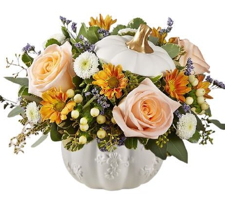Elegant White Pumpkin with Roses by London Florist: Autumn Floral ...