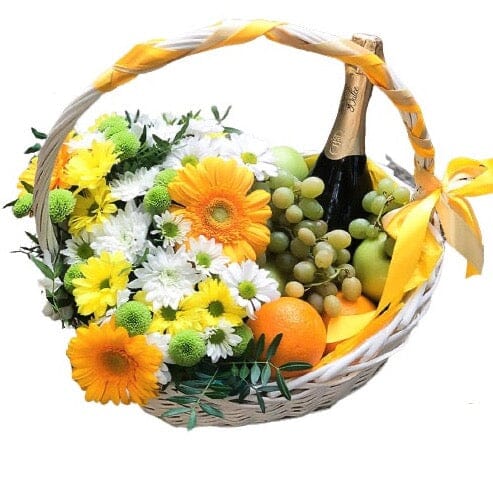 Flower Basket with Fruits and Flowers - Florist London