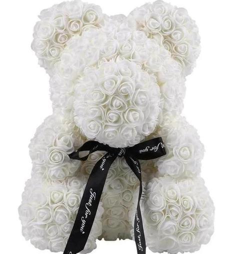 Foam White Rose Flower Teddy Bear - Florist London