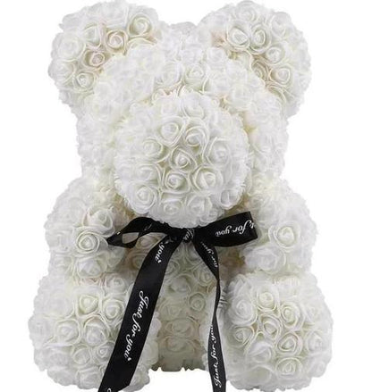 Foam White Rose Flower Teddy Bear - Florist London