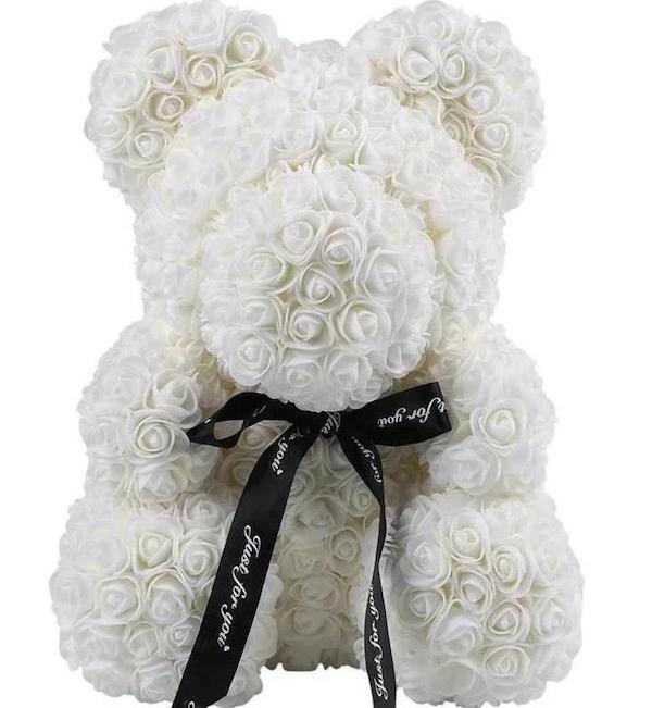 Foam White Rose Flower Teddy Bear - Florist London