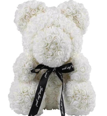 Foam White Rose Flower Teddy Bear - Florist London
