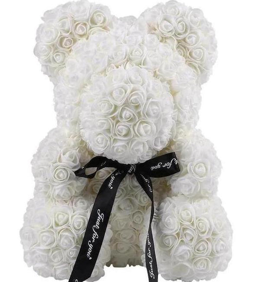 Foam White Rose Flower Teddy Bear - Florist London