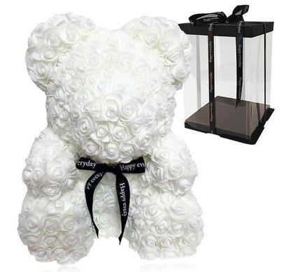 Foam White Rose Flower Teddy Bear