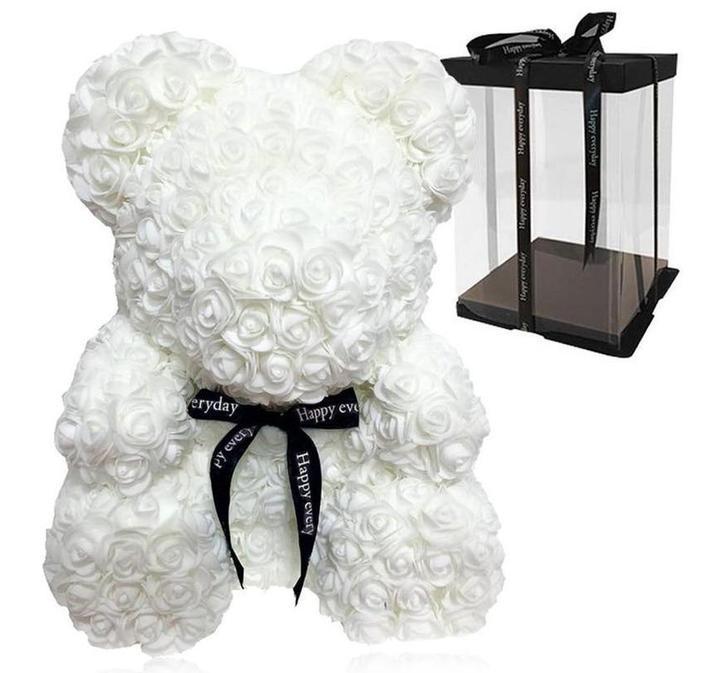 Foam White Rose Flower Teddy Bear - Florist London