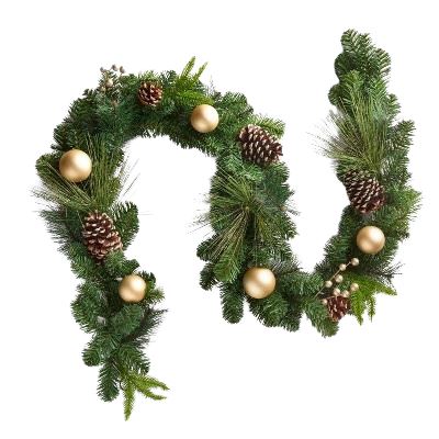Fresh Christmas Garland with Gold Baubles