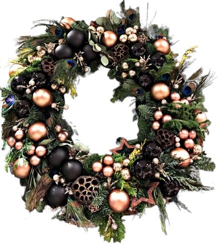 Gold and Black Baubles Festive Wreath