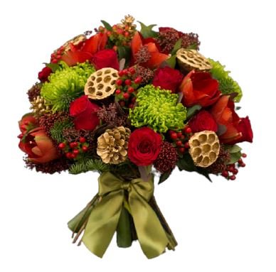 Green and Red Festive Bouquet - Florist London