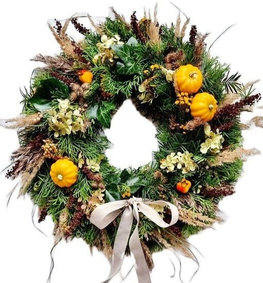 Green Autumn Wreath with Pumpkins - Florist London
