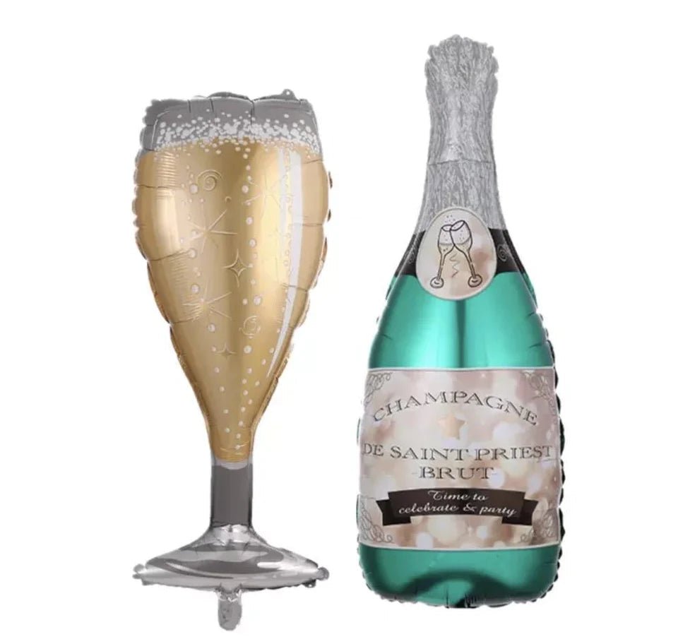 Green Champagne with a Glass of Helium Balloons - Florist London