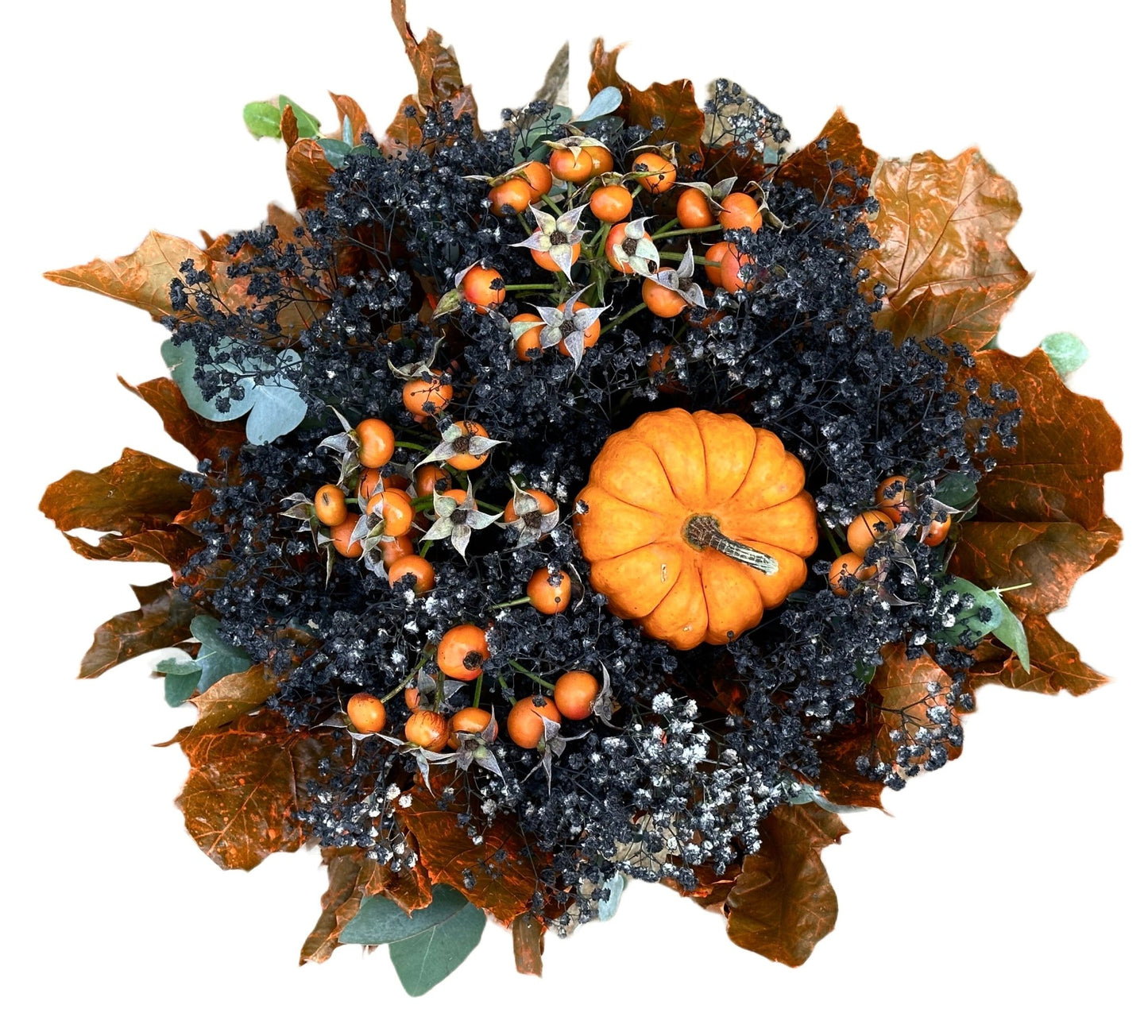 Gypsophila Flowers with Berry Pumpkin Arrangement - Florist London