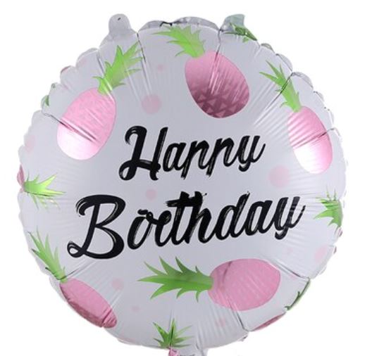 Happy Birthday Helium Balloon with Pink Pineapple - Florist London