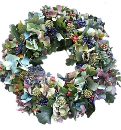Hydrangea and Blue Berry Door Wreath - Florist London