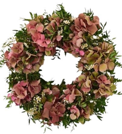 Hydrangea and Wax Flowers Christmas Wreath - Florist London