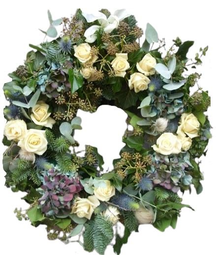 Hydrangea and white Roses Wreath - Florist London