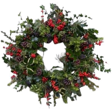 Ilex and Cones Door Wreath