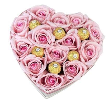 Light Pink Roses with Chocolates in Heart Box - Florist London