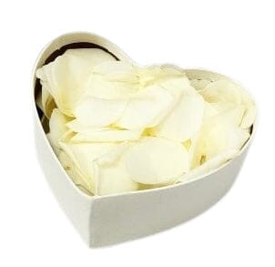 Loose White Roses Petals Heart Box - Florist London